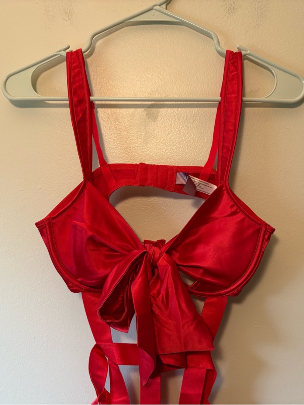 Adore Me Red Satin Bow-Front One-Piece Ivana Playsuit, Size Large - Picture 3 of 6
